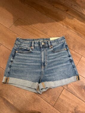 American Eagle Outfitters Medium Blue High-Rise Cuffed Denim Shorts